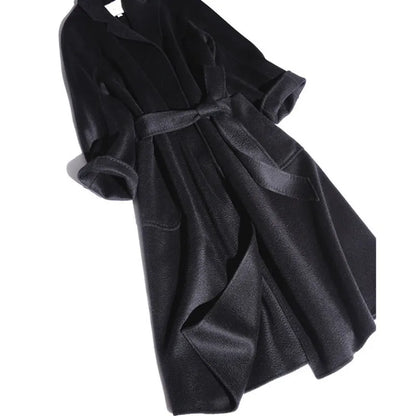 2023 Korean Women Handmade Corrugated Water Ripples Coat Double-sided Cashmere Wool Long Woolen Jacket Cashmere Coat Outerwear