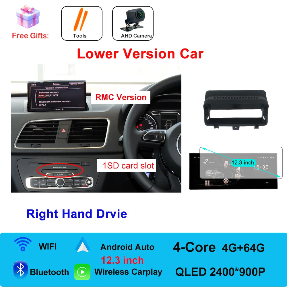 Car Radio Navigation GPS Multimedia Video Player Tools For Audi O3 2013-2018 Right Hand Drvie Android 16 Auto Carplay 12.3"