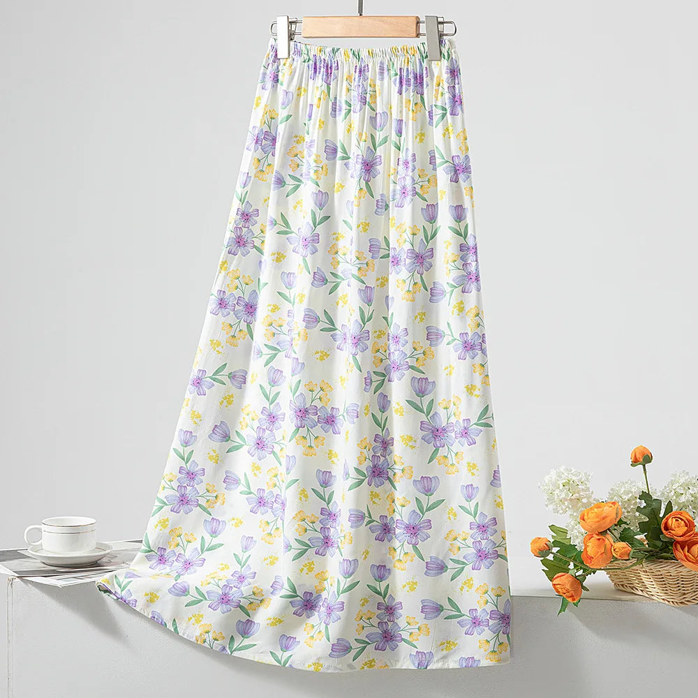 New 2024 Elegant Women Tulle Skirt Korean Fashion Boho Floral A Line Ladies Pleated Skirt Summer Chic High Waist Party Vestidos