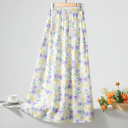 New 2024 Elegant Women Tulle Skirt Korean Fashion Boho Floral A Line Ladies Pleated Skirt Summer Chic High Waist Party Vestidos