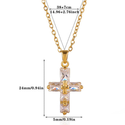 Lucky Cross CZ Cubic Zircon Necklace For Women Gold Color Stainless Steel Waterproof And Tarnish Resistant Jewelry Ramadan Gift