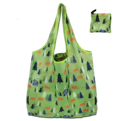 Reusable Shopping Bag Women Cute Fish Cart Flower Print  Nylon Foldable Grocery Bag Creative Eco-Friendly Tote Bag Lightweight