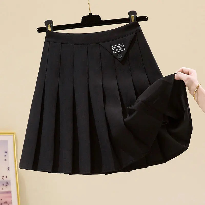 Korean Fashion Autumn New Women's Solid Pleated Zipper Simplicity Preppy Style Chic High Waist Short Slim A-line Pleated Skirt