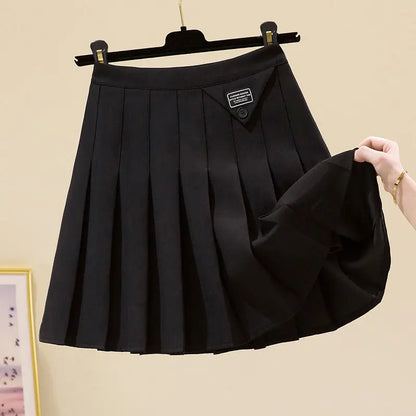 Korean Fashion Autumn New Women's Solid Pleated Zipper Simplicity Preppy Style Chic High Waist Short Slim A-line Pleated Skirt