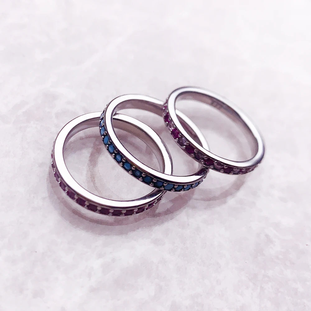 Ring Elegance Colourful Stones Europe Romantic Fine Jewelry For Women Brand New Real 925 Sterling Silver Gift