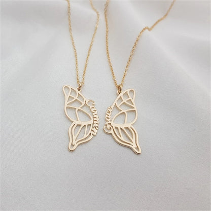 Stainless Steel Two Butterfly Necklace Personalized Butterfly Wings Necklace Best Friends Necklace Set Custom BFF Necklace