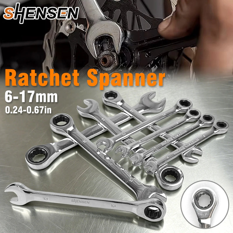 72-tooth ratchet wrench, 6-17mm adjustable range, reversible dual-head open-end wrench, perfect for auto and bicycle maintenance