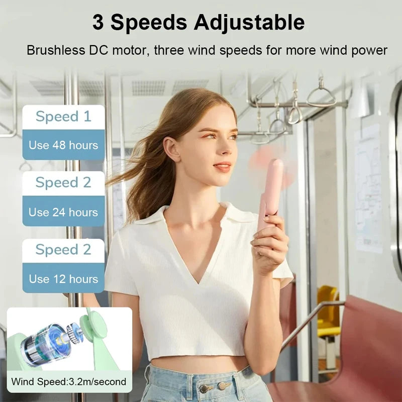 Portable Mini Fan USB Rechargeable 3-speed Adjustable Foldable Handheld Fan Suitable for Women, Student, Travel, Outdoor Use
