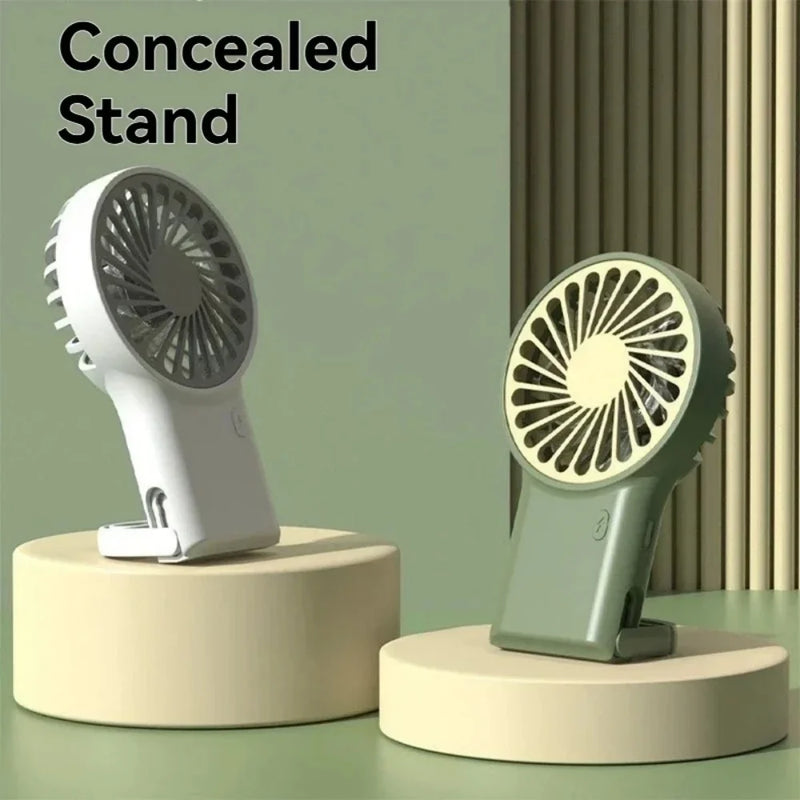 Portable Handheld Fan with Concealed Stand USB Rechargeable 3 Speeds Adjustable Cooling Fan for Home Office Outdoor Travel Use