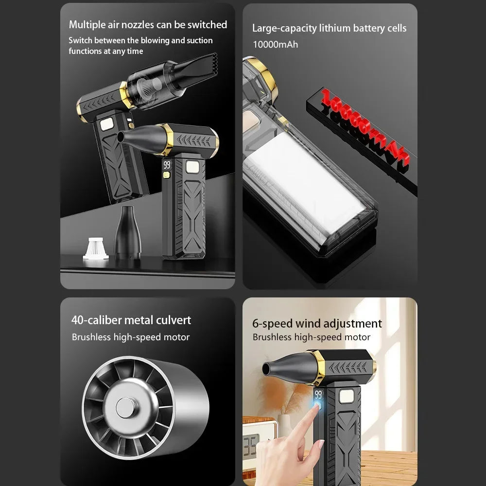 Upgraded 400000RPM Jet Fan M18 Brushless Blower - Powerful Portable Electric Dust Cleaner with Type-C Charging, 53m/s Turbo Fan