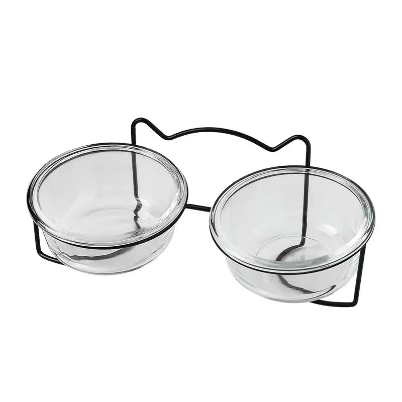 2x300ml Double Glass Cat Dog Bowl Puppy Food Bowl with Iron Frame Gold Stand Raised Water Feeder Bowl Pet Supplies Accessories