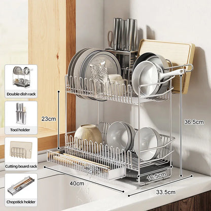 Dish Drying Rack with Drainboard, Dish Rack for Kitchen Counter, Dish Drainer Rack with Utensil Holder, Kitchen Organization