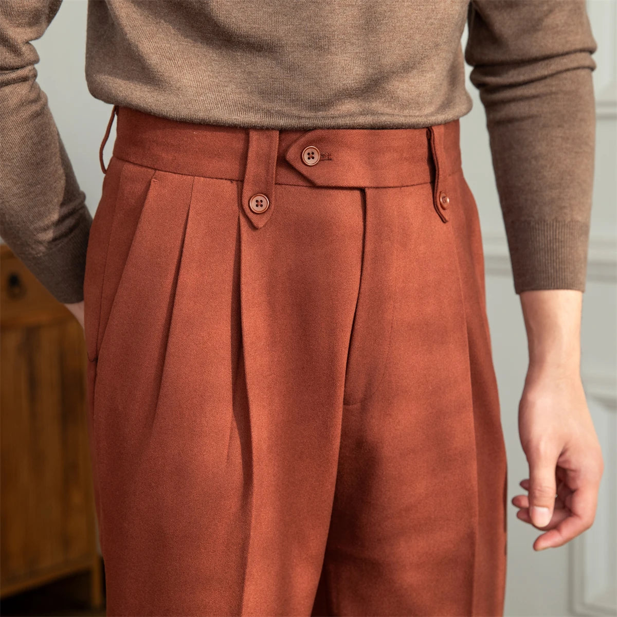Autumn and Winter British Thick Casual Pants Commuter Straight High Waist Pants Japanese All-match Warm Pants for Men