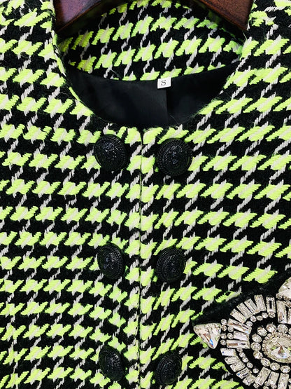 HIGH STREET Newest 2026 Fashion Designer Women's Lion Buttons Logo Beaded Houndstooth Tweed Jacket
