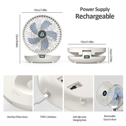 2024 Best Sellers 2IN1 Folding Desktop Fan Portable Air Conditioner Wall Mounted Fan Rechargeable With 3 Gears for Home Office