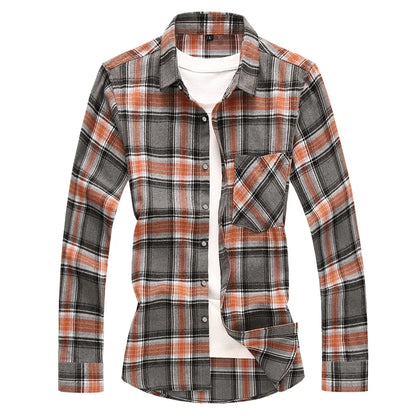 2026 New Men's Long Sleeved Plaid Shirt, with Two Chest Pockets Single Breasted Lapel Cotton Shirts Big Size Male Top Chemise