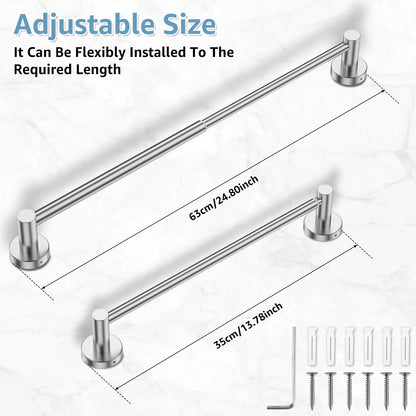 Towel Bar Wall Mounted Towel Holder Adjustable Stainless Steel Hand Towel Rack Retractable Towel Bar Rack Bathroom Space Saving