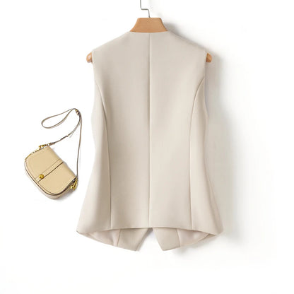 Solid Color Short Vest Women's Spring & Fall Fashion V Neck Diagonal Button Versatile Workplace Elegant Vest Jacket Top