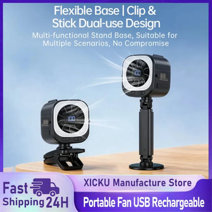 Portable Fan USB Rechargeable 3000mAh 15000RPM High Speed Brushless Motor 6-in-1 Mini Fan with Magnetic Base for Travel Stroller