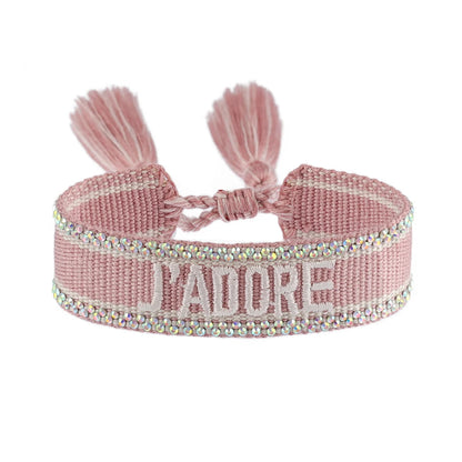 Rhinestone Embroidery Woven Bracelets Adjustable Rope Stackable Bangle For Women
