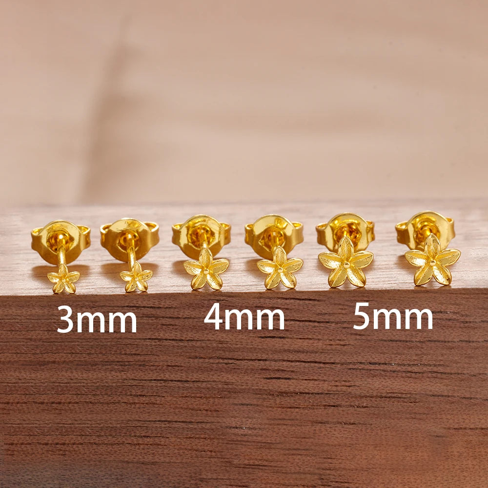 Exquisite Gold Color Simple Small Flower Stud Earring For Women Cute Hypoallergenic Daily Wear Ear Piercing Jewelry Wholesale