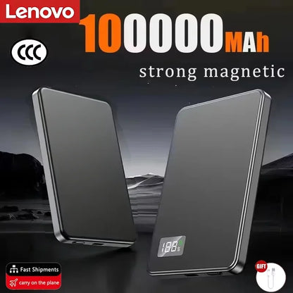 Lenovo 500000mAh Magnetic Wireless Power Bank Ultra Thin Portable CCC Certified Super Fast Charging LED Display Pack for MagSafe