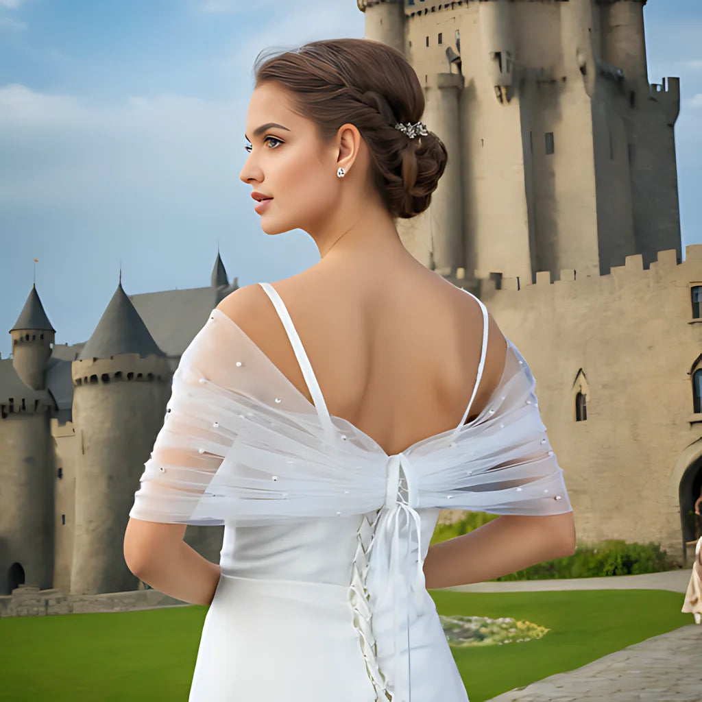 Wedding Wrap Pearls Beaded Top Wedding Dresses Accessories Removable Bolero Bridal Tulle Short Detachable Party Accessory  VPG15