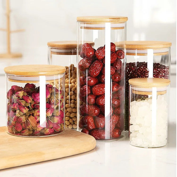 Glass Containers Food Glass Jars and Lids Glass Jar with Lid Kitchen Storage Box Organization Containers Bottle Spice Boats Tea