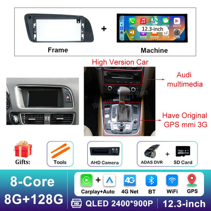 12.3 inch GPS Navigation Wireless Carplay Android 16 for Audi Q5 2009 - 2017 BT Car Multimedia Video Radio Player 4G Auto Tools