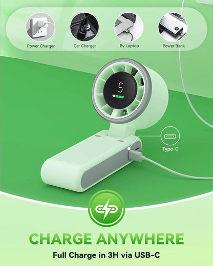 Handheld Fan Portable Foldable USB Rechargeable, Ultra Quiet 5-speed Adjustable, 1200mAh Battery (10 Hours Running Time)
