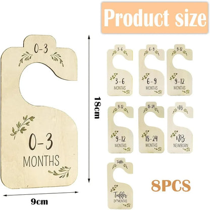 8pcs Storage Organizer Home Newborn To 24 Month Gift Baby Closet Divider Size Dividers Wood Card Clothes Hanger