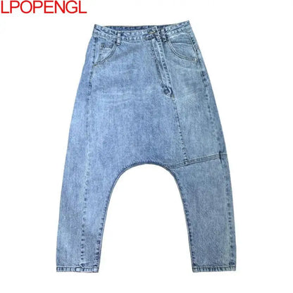 Women High Waist Chic Nine Points Harem Blue Jeans Hip Hop Street Cross-pants Full Length Clothing Boyfriend Washed Pants