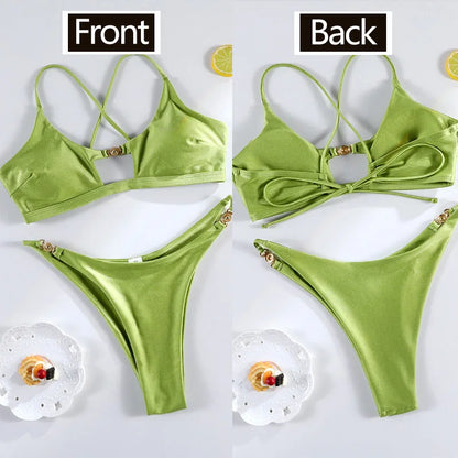 Rinabe Solid Bikini Set Sexy Bikinis Cut Out Swimsuit For Women Low Waist Bathing Suits 2026 Bathsuit Summer Beach Wear