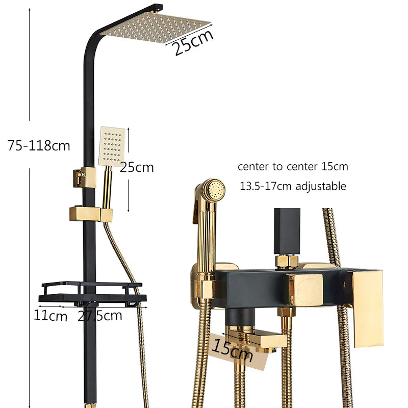 Black Golden Bathroom Shower Faucet Stainless Steel Rainfall Shower Head+Hand Shower,Rotate Bath Tub Spout Shower Kit