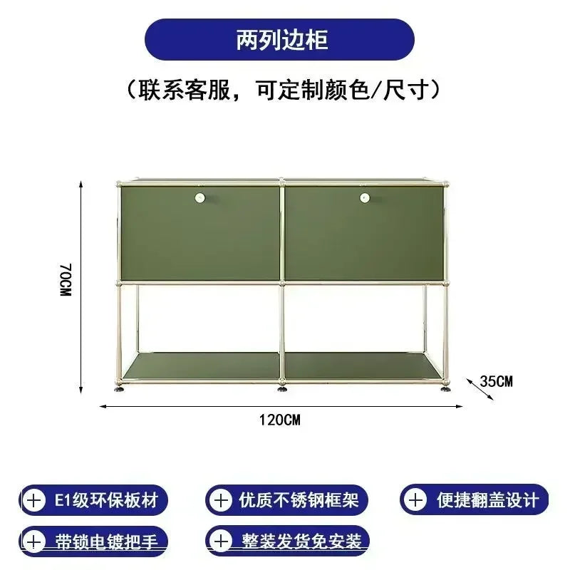 Living Room Sideboard Storage Cabinets Modular Combination Metal Frame for Office Drawers Large Storage Customizable Olive Green