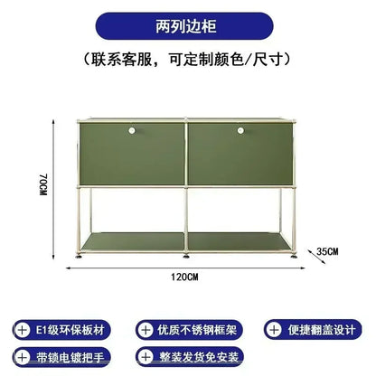 Living Room Sideboard Storage Cabinets Modular Combination Metal Frame for Office Drawers Large Storage Customizable Olive Green