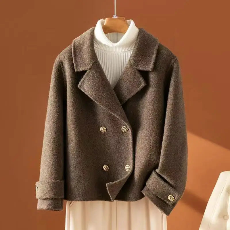 Autumn and Winter Double-Sided Woolen Women's Coat Short Long Sleeve 100% Wool Woolen Doll Collar 2025 New Woolen Coat