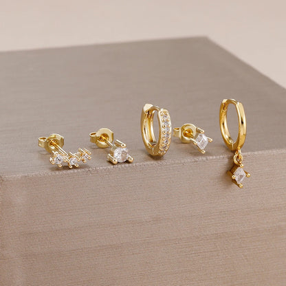 5PCS Stainless Steel Little Huggies Ear Stud Earrings Set For Women Tiny Crystal Zirconia Pendant Earrings Piercing Jewelry