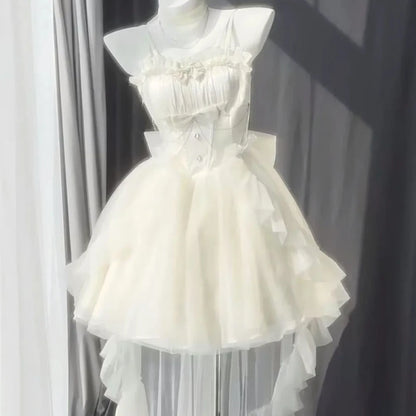 Summer Korean Version of White Moonlight First Love Exquisite and Western-style Waist Slimming Slim Shimmering Tail Dress