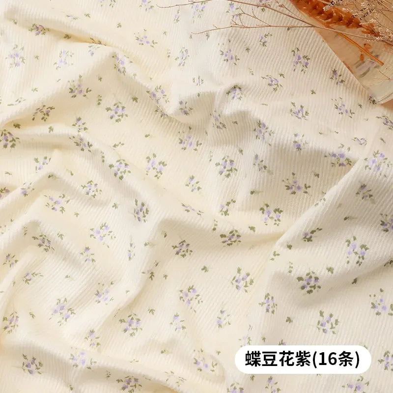 0.5m/1m Thickened Corduroy Fabric Small Floral Printed Fabric Making Dresses Children's Clothing Handmade DIY Clothing Fabrics