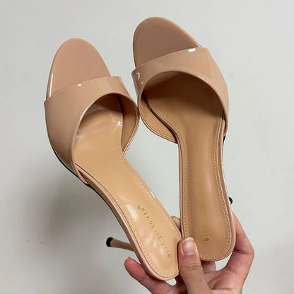 Heeled Footwear Female Slides Women Slippers Summer Spring Fashion Round Toe Ladies Thin Heels Slippers Sandals Pumps Shoes