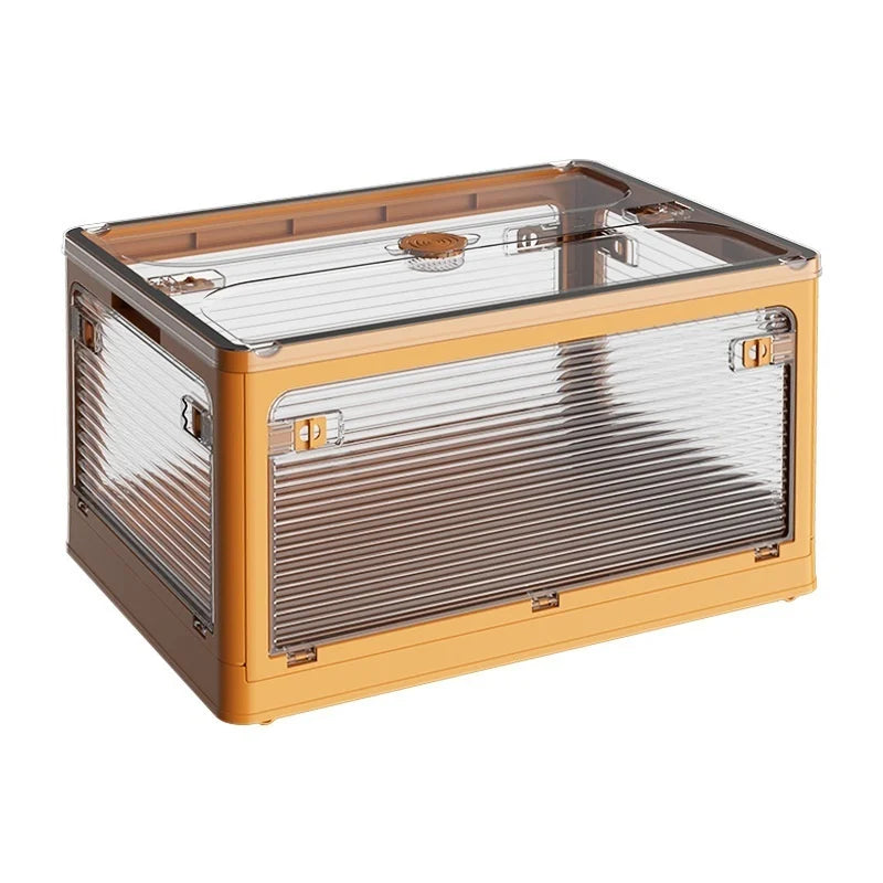 Foldable Book Storage Box, Large Capacity Transparent Plastic Storage Bin with Pull Ring Design, Easy to Open Lid, Space-Saving