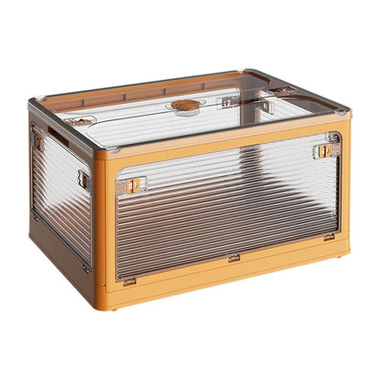 Foldable Book Storage Box, Large Capacity Transparent Plastic Storage Bin with Pull Ring Design, Easy to Open Lid, Space-Saving