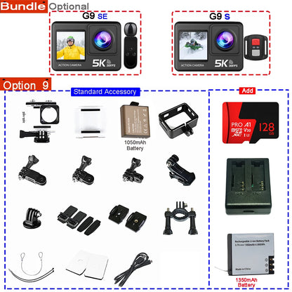 Action Camera 5K 4K60FPS 50MP 2.0 Touch EIS Pre-Record Wireless Mic Wi-Fi 170D DVR Webcam Waterproof 30M 5X Zoom Sports Camera