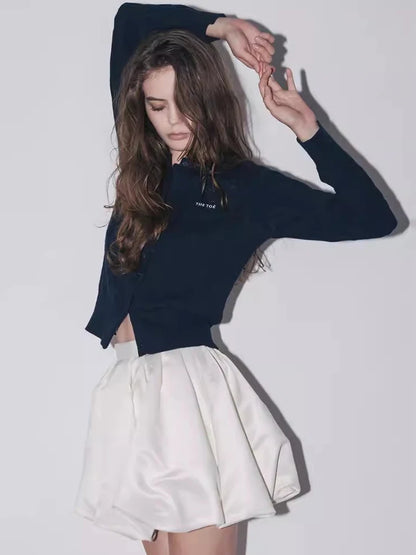 Lautaro Spring Summer Sweet Cute Soft Shiny Satin Mini Bud Skirt Women with Shorts High Waist  Short Luxury Designer Clothes