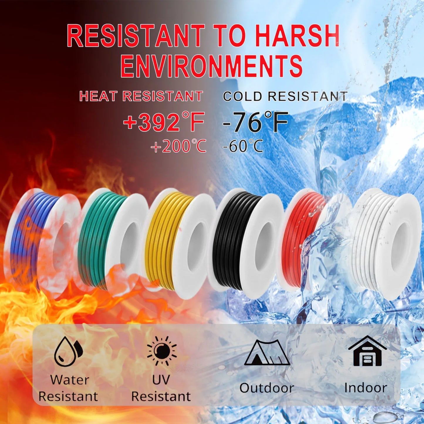 16/18/20/22/24/26/28 AWG Electric Wire, 6 Colors Stranded Tinned Copper Flexible Silicone Hookup Wire Kit for Electrical DIY/Car
