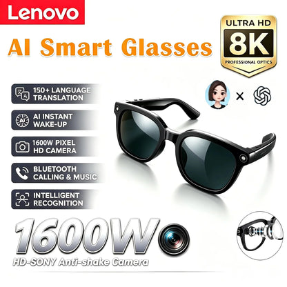 Lenovo 2026 New 8K AI Translation AI Smart Glasses Bluetooth Calling Music Player Camera Control Anti Blue Light Sunglasses