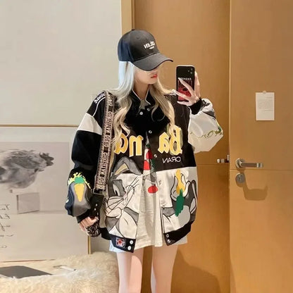 American Style Loose Baseball Jacket Cool Biker Clothes Women's Spring Autumn Fashion Outerwear Comfortable Soft Material