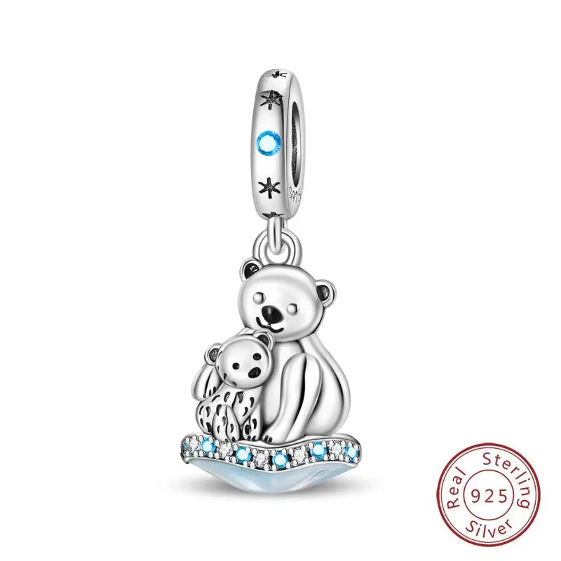 Original 925 Sterling Silver Charms Beads Winter Snowflake Snowman Igloo Penguin Pendant Fit Bracelet Women Jewelry Gift