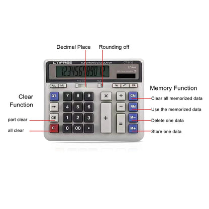 Computer Electronic Calculator Counter Solar & Battery Power 12 Digit Display Big Button Calculators for Business Office School